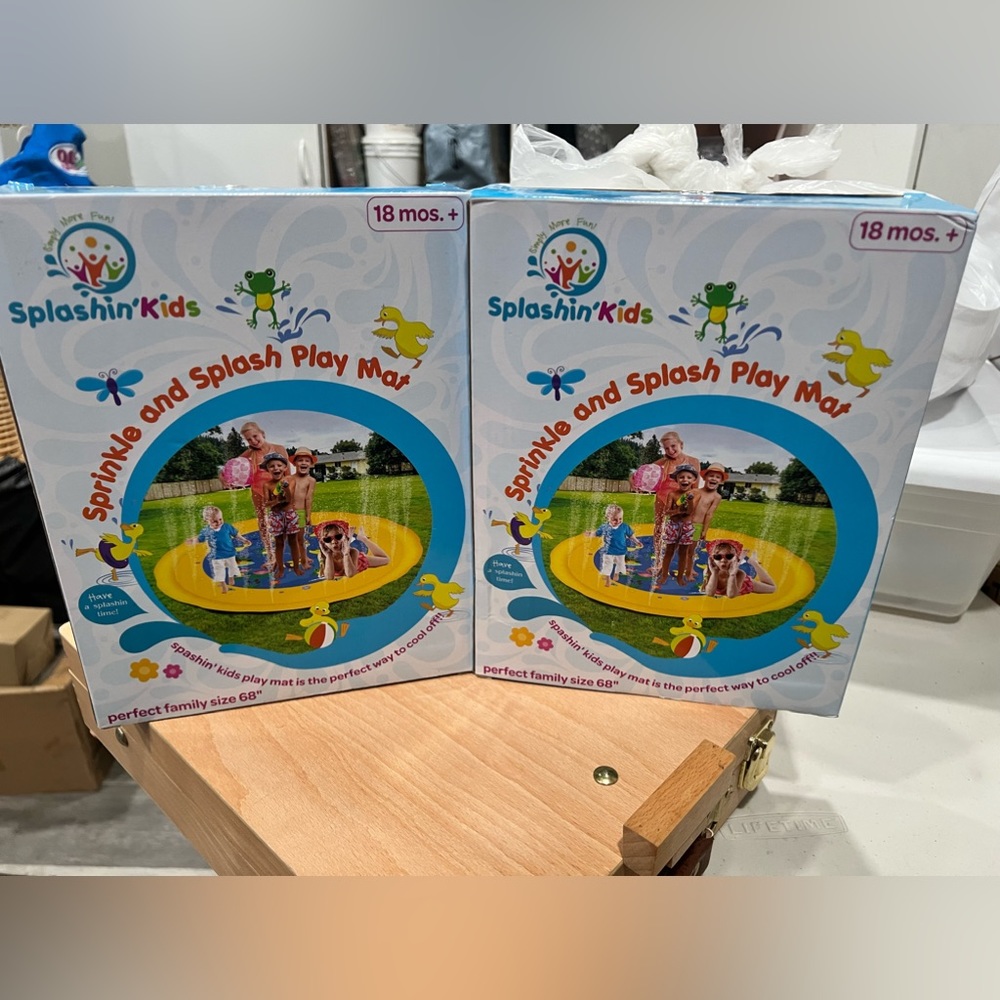 Sprinkle and splash play Mats Both for $12. 68” so more than one child to enjoy